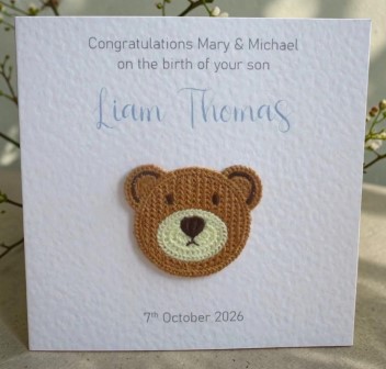 PersonalisedHandmadeBabyBoy CardTeddyBrown (1)